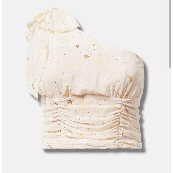Torrid Chiffon Foil One Shoulder Crop Top Ivory Stars / Moon Women's Plus Size 2 - Picture 1 of 6